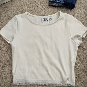 princess polly white ribbed crop top with lace